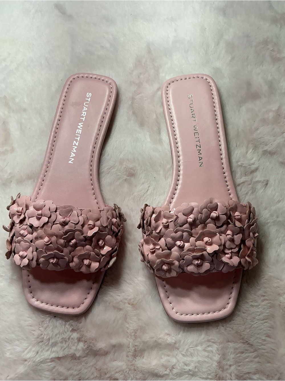 Stuart Weitzman Blush Pink Floral Slide Mules b115